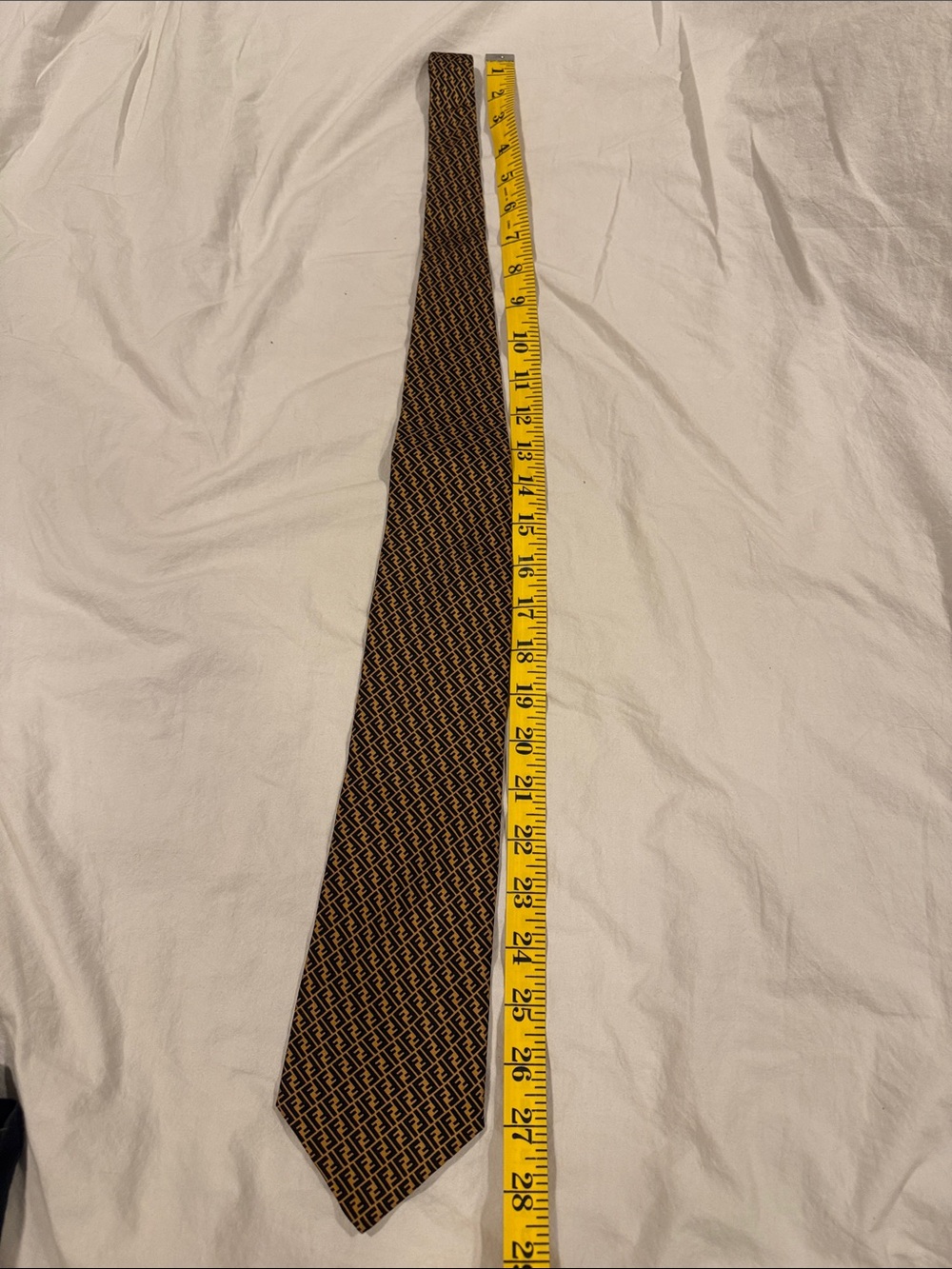 Vtg Fendi Logo Silk Patterned Men's Tie in Brown and Black Italy - Picture 6 of 6